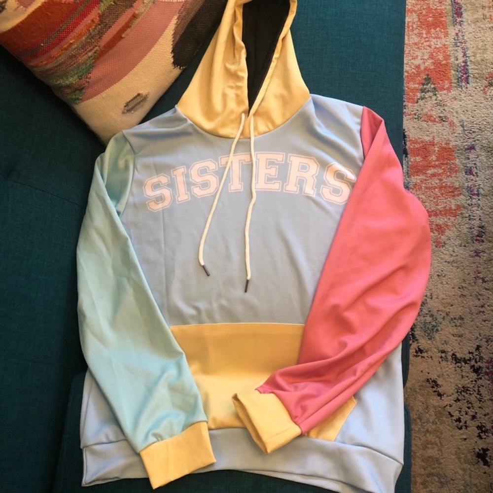 JAMES CHARLES SISTERS RECESS HOODIE IN BLUE YELLOW PINK SIZE XL NWOT - Picture 7 of 9